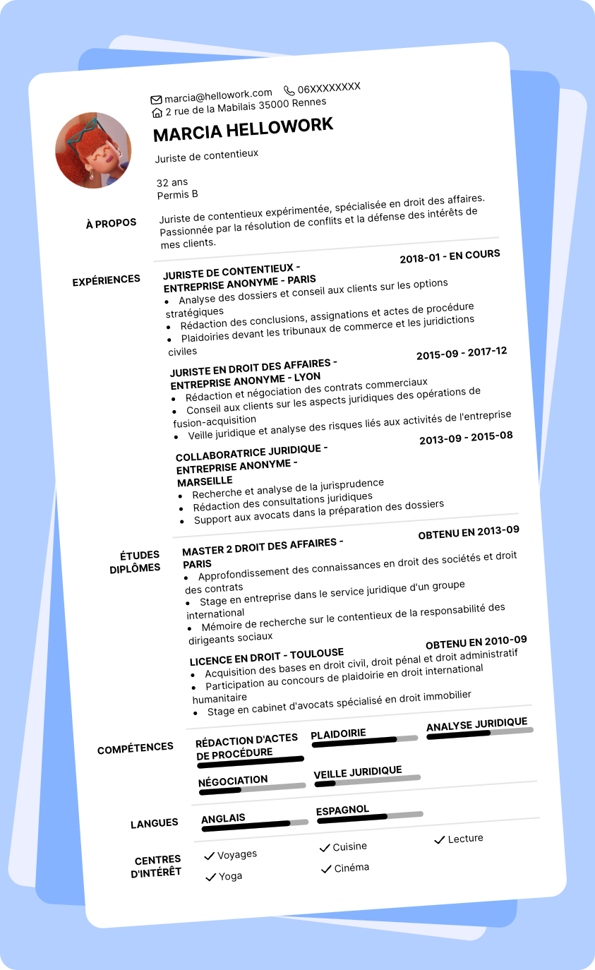 Exemple CV Juriste contentieux