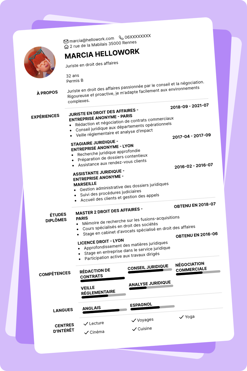 Exemple CV Juriste droit des affaires