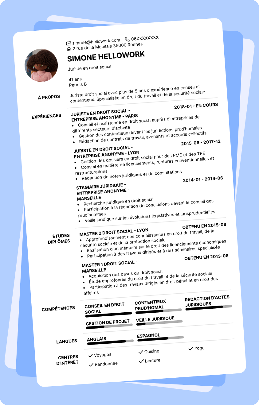 Exemple CV Juriste droit social