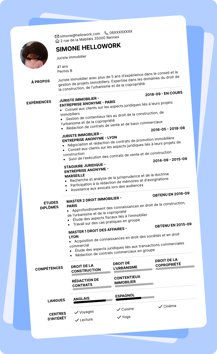 Exemple CV Juriste immobilier