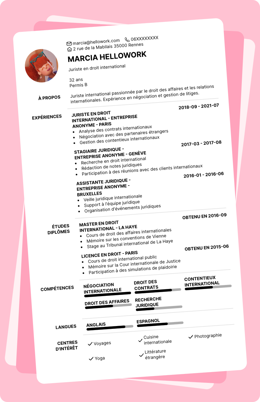 Exemple CV Juriste international