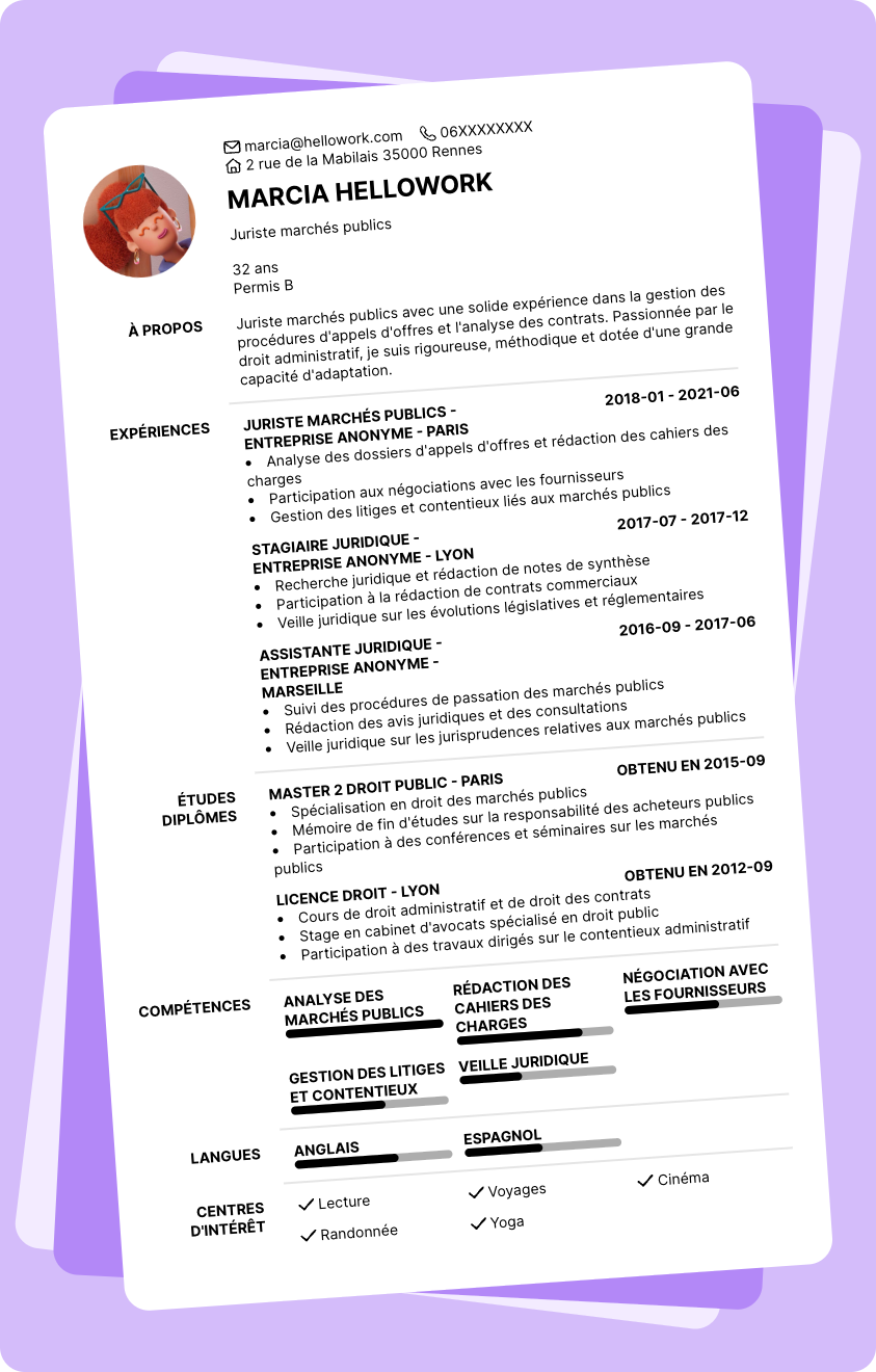 Exemple CV Juriste marchés publics