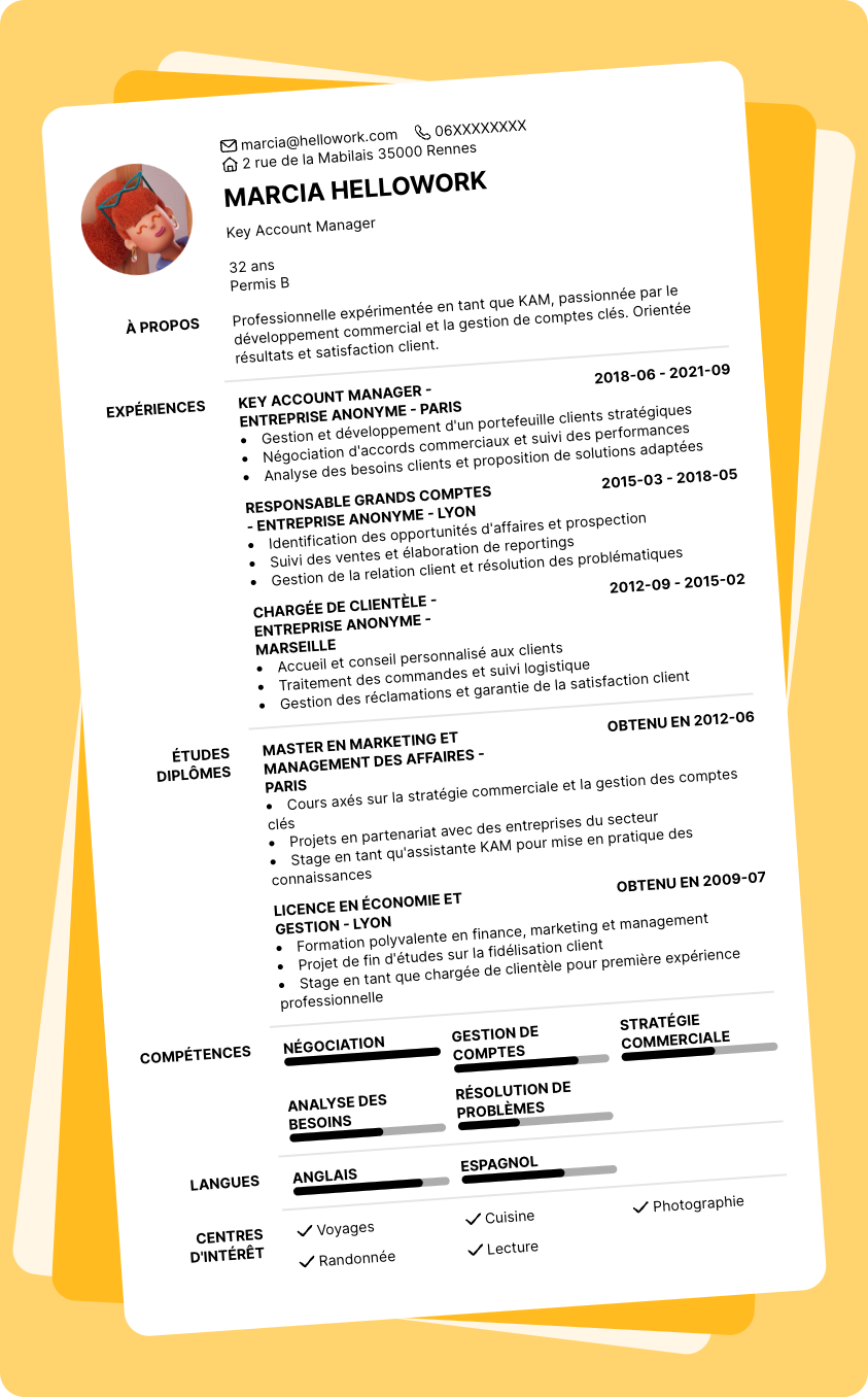 Modèle CV KAM Exemple CV KAM