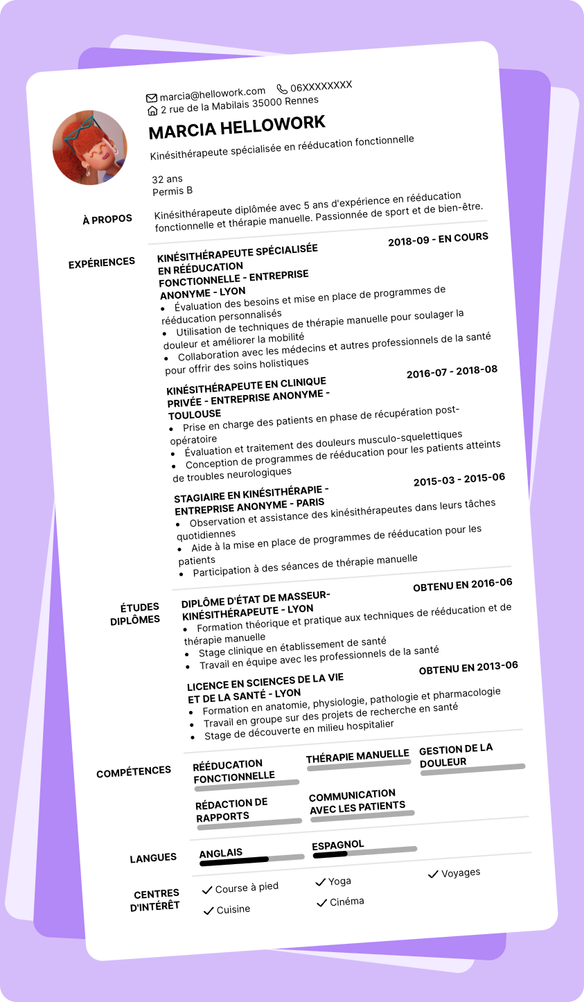 Exemple CV Kinésithérapeute