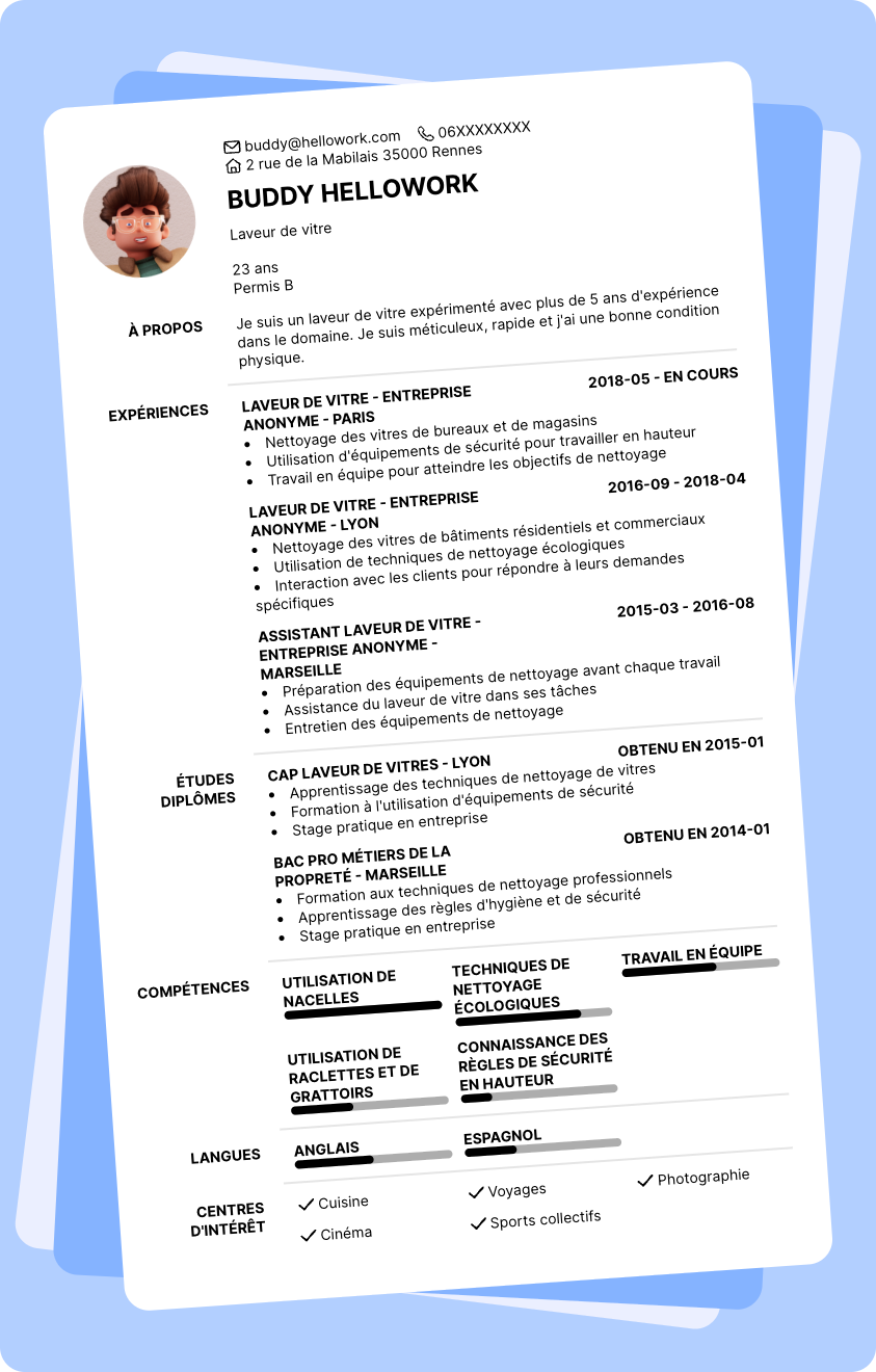 Modèle CV Laveur de vitres Exemple CV Laveur de vitres
