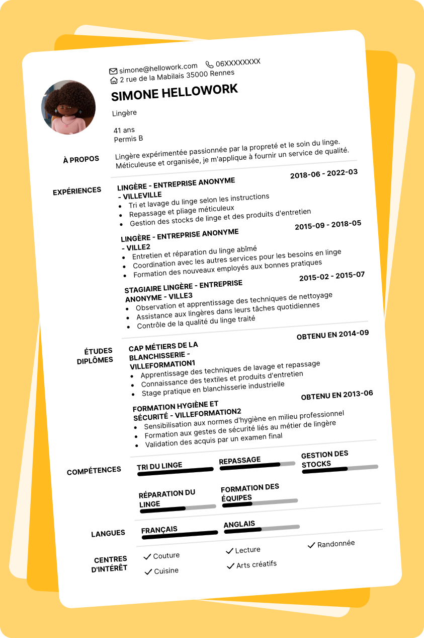 Modèle CV Lingère Exemple CV Lingère