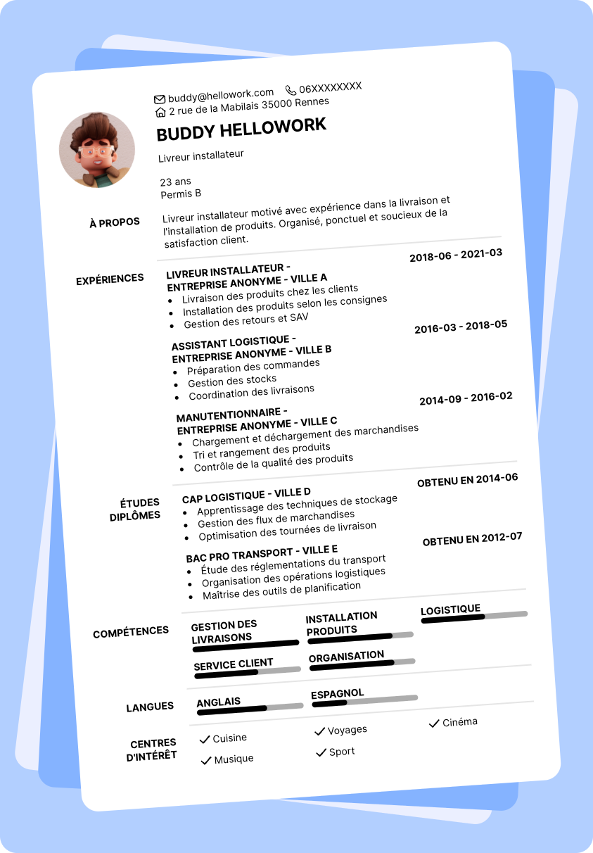 Exemple CV Livreur installateur