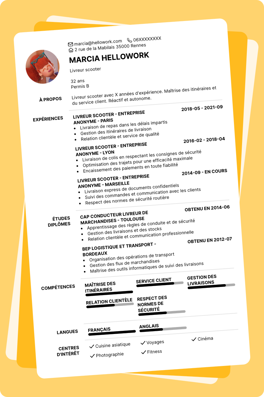 Exemple CV Livreur scooter