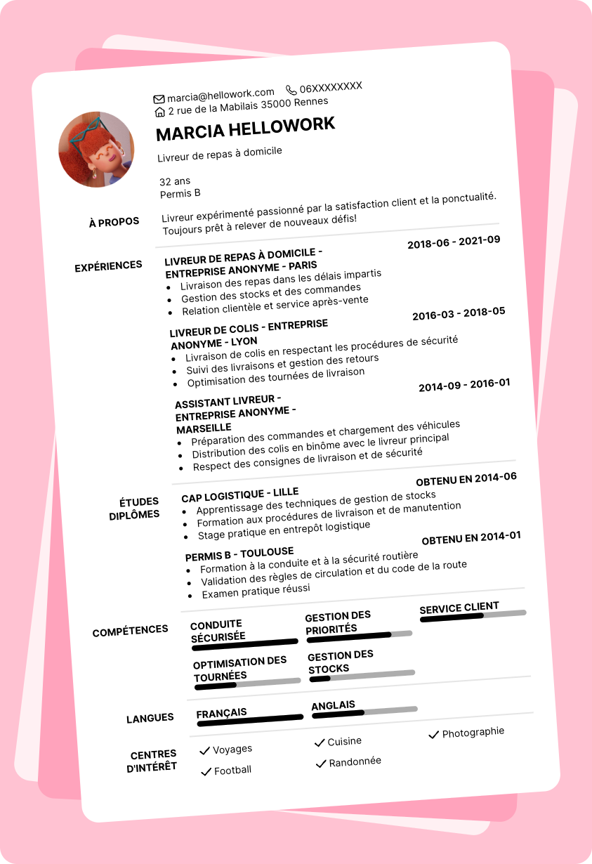 Exemple CV Livreur