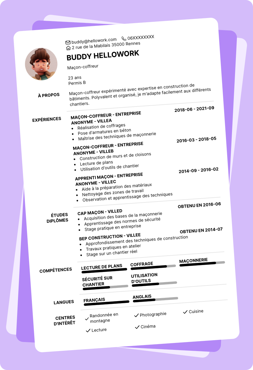 Exemple CV Maçon-coffreur