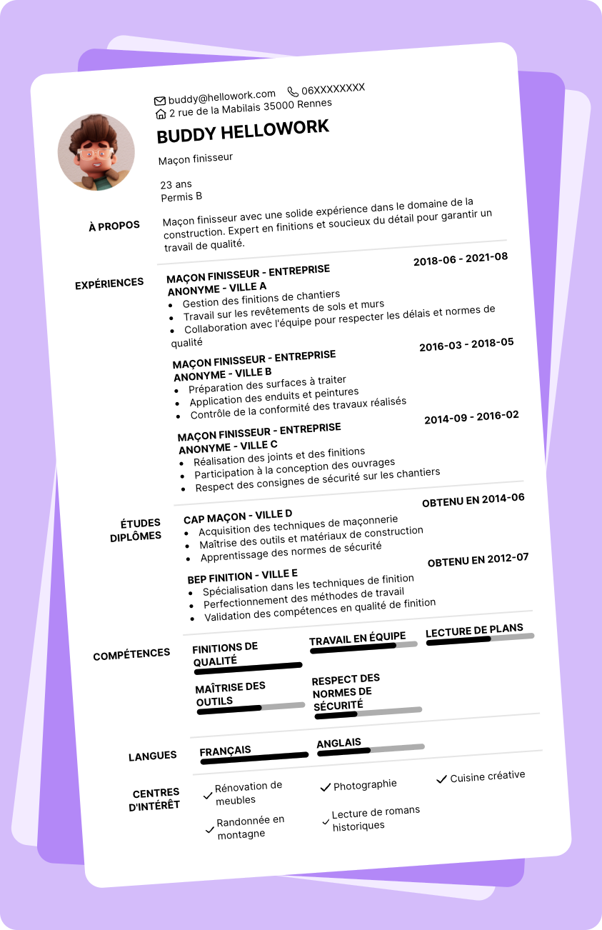 Exemple CV Maçon finisseur