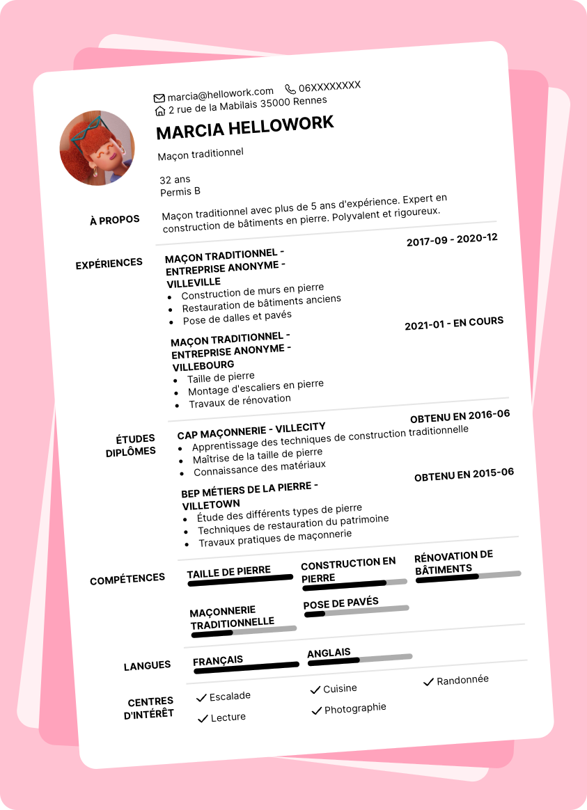 Modèle CV Maçon traditionnel Exemple CV Maçon traditionnel