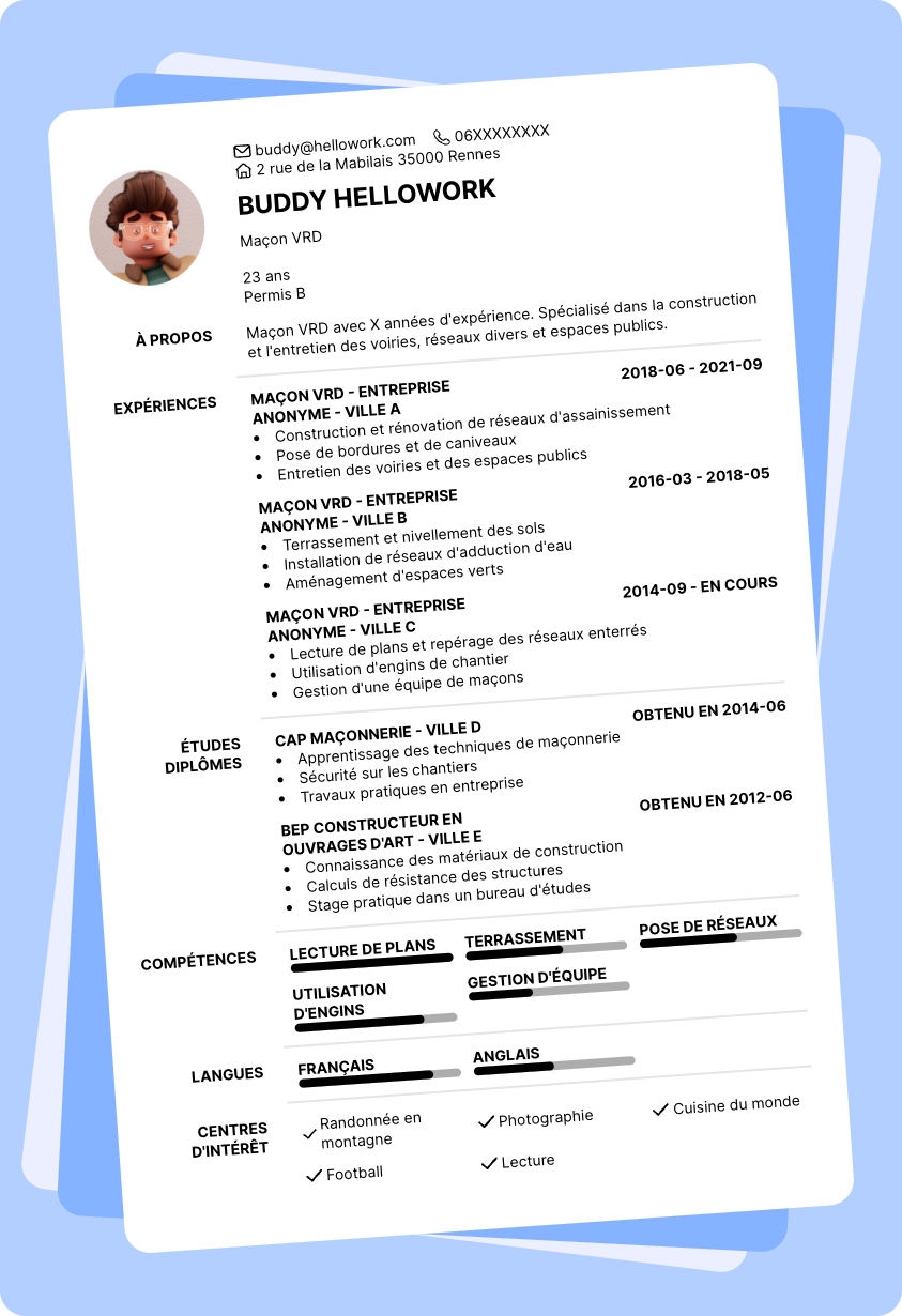 Exemple CV Maçon VRD
