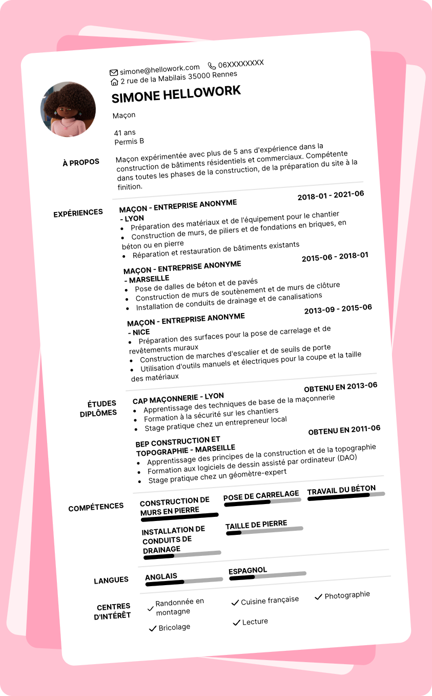 Modèle CV Maçon Exemple CV Maçon