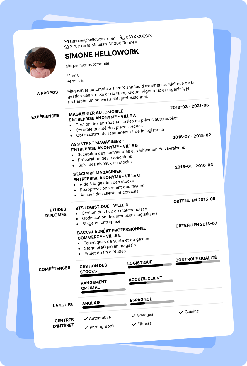 Exemple CV Magasinier automobile