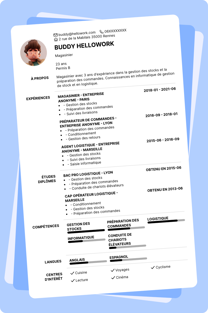 Modèle CV Magasinier Exemple CV Magasinier