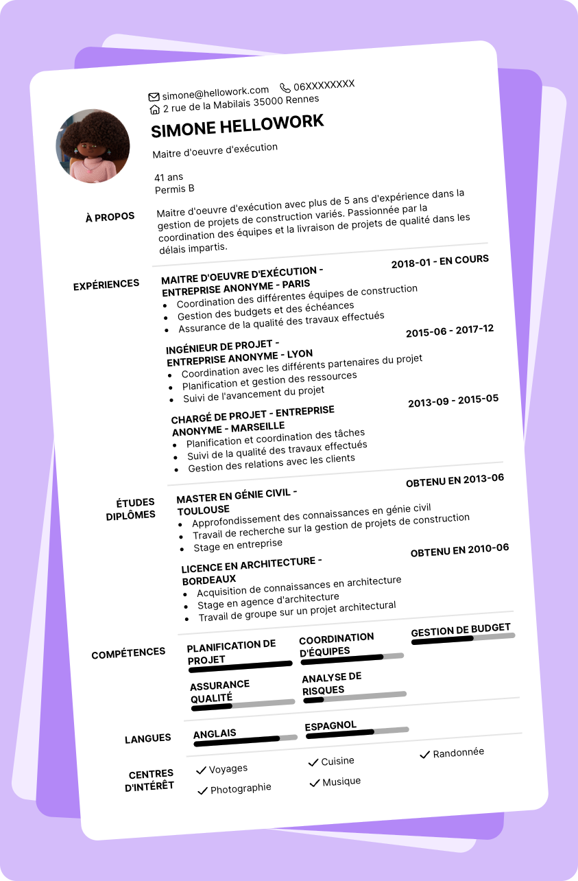 Modèle CV Maitre d'oeuvre d'exécution Exemple CV Maitre d'oeuvre d'exécution