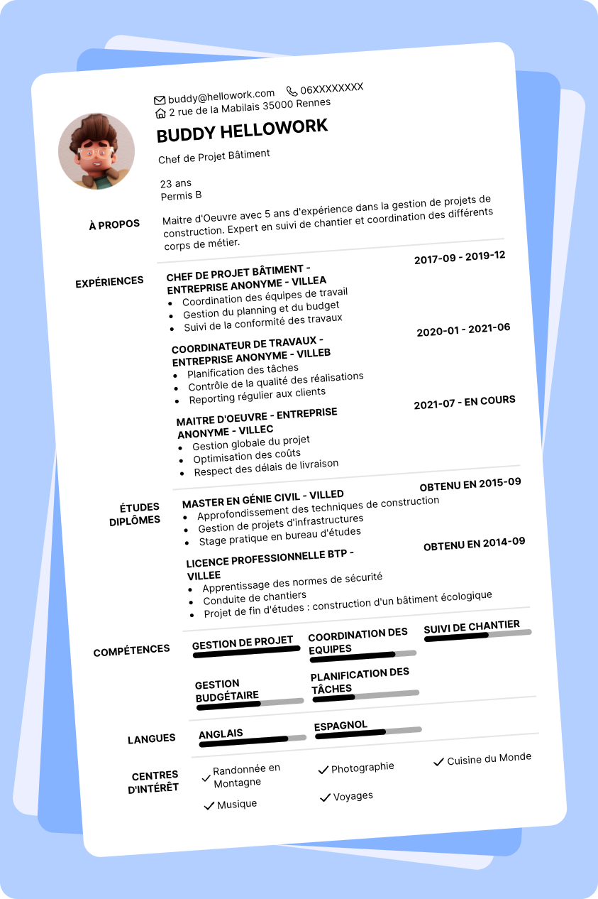 Modèle CV Maitre d'Oeuvre Exemple CV Maitre d'Oeuvre