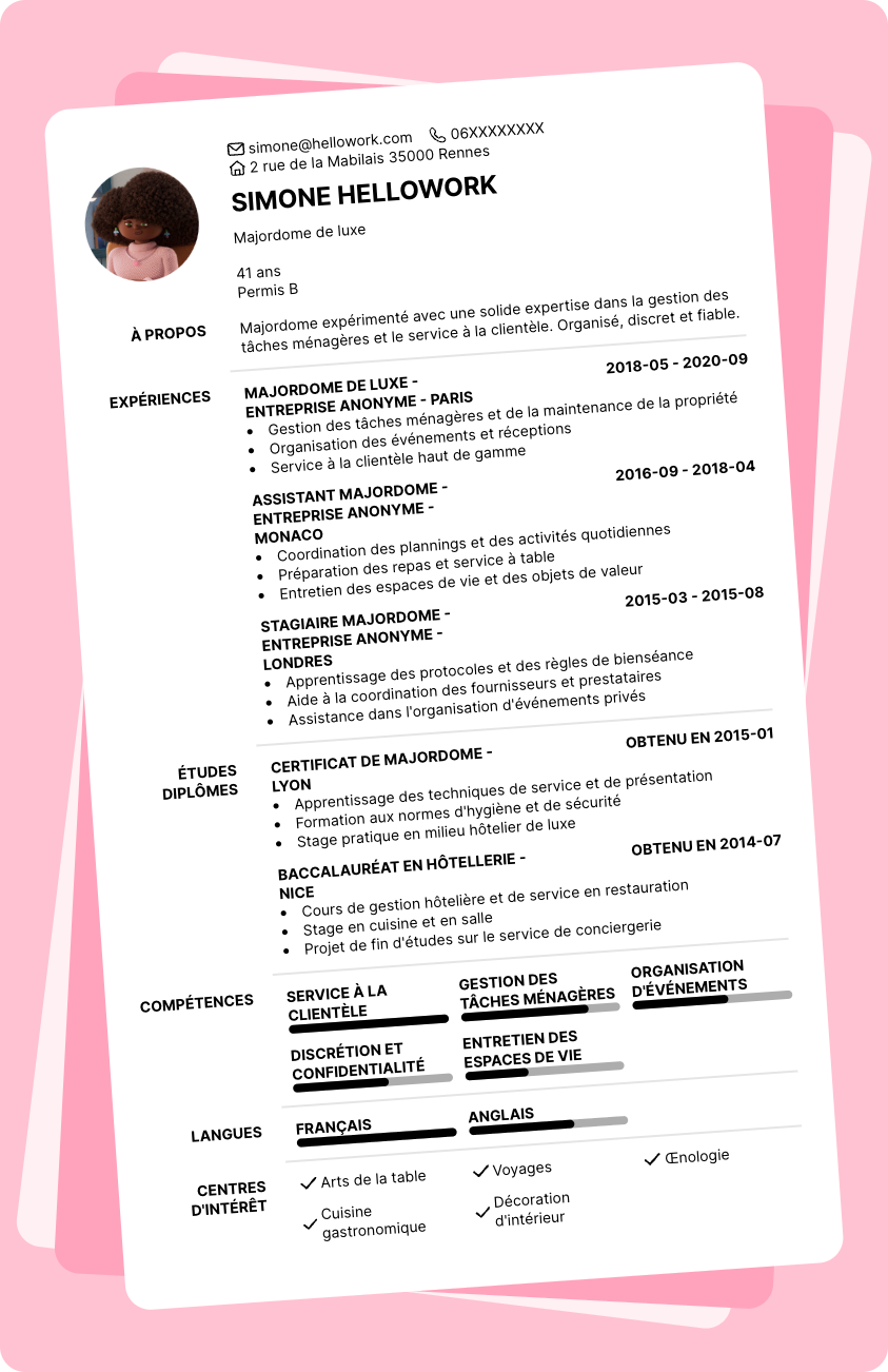Exemple CV Majordome