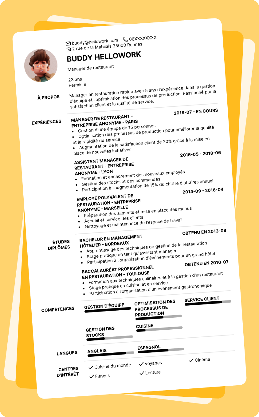 Modèle CV Manager en restauration rapide Exemple CV Manager en restauration rapide