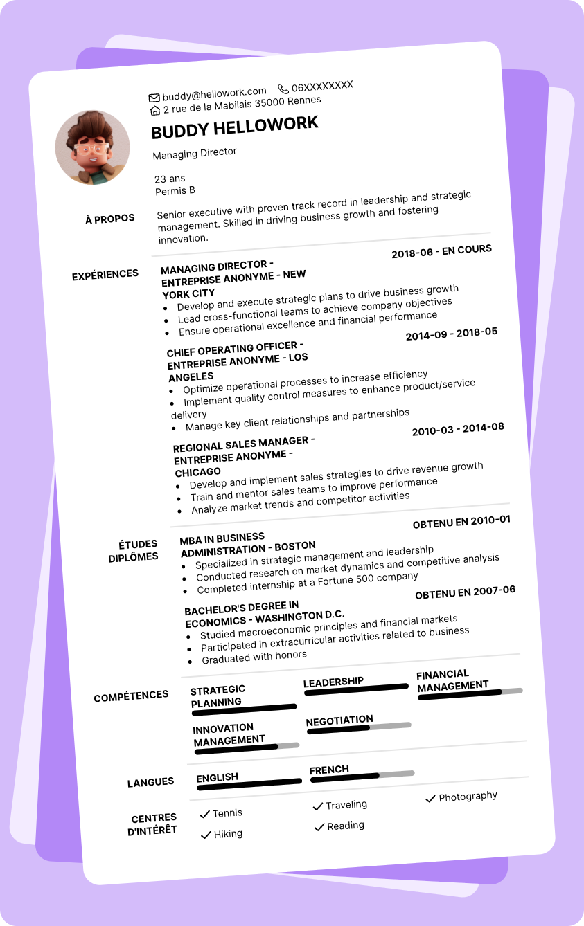 Exemple CV Managing director