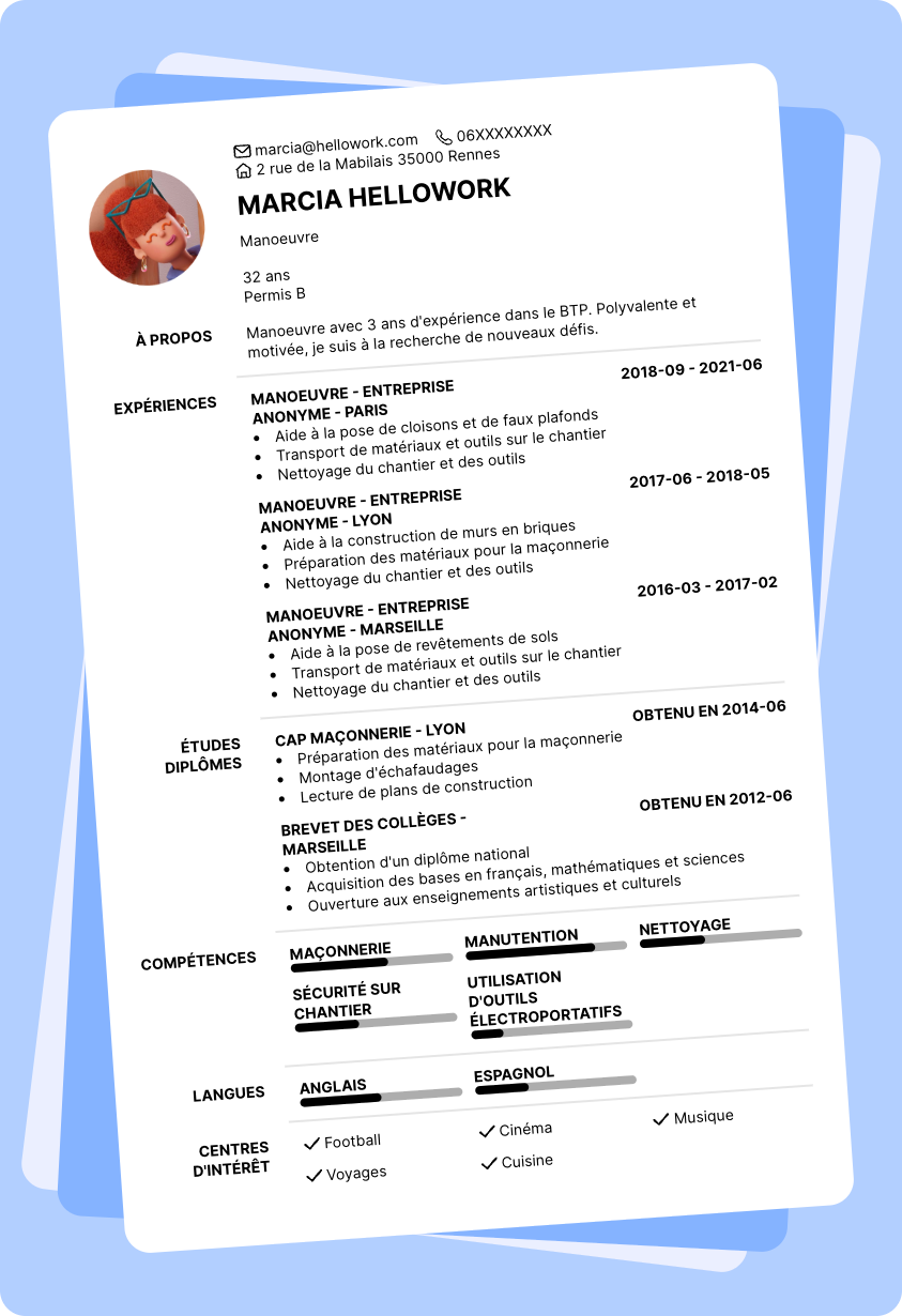 Modèle CV Manoeuvre Exemple CV Manoeuvre