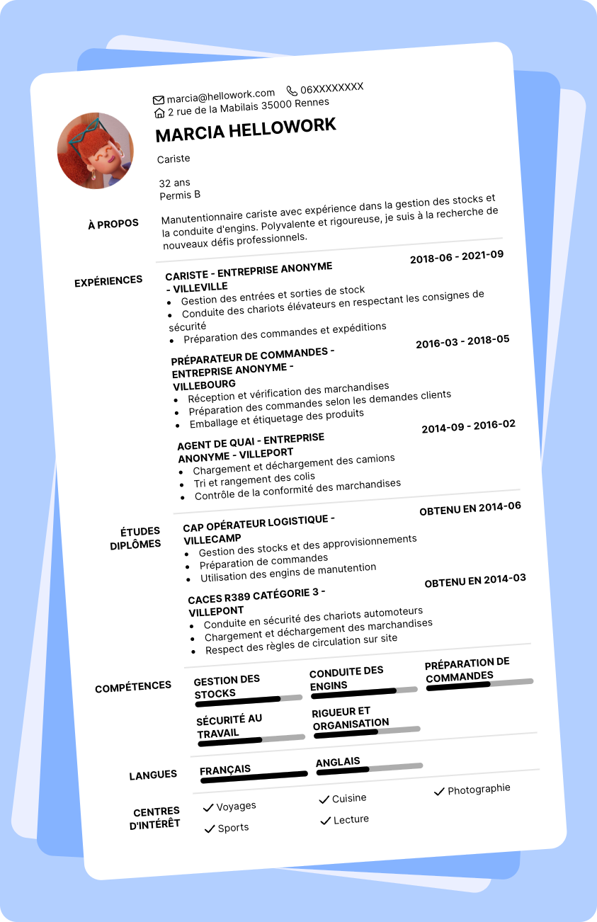 Exemple CV Manutentionnaire cariste