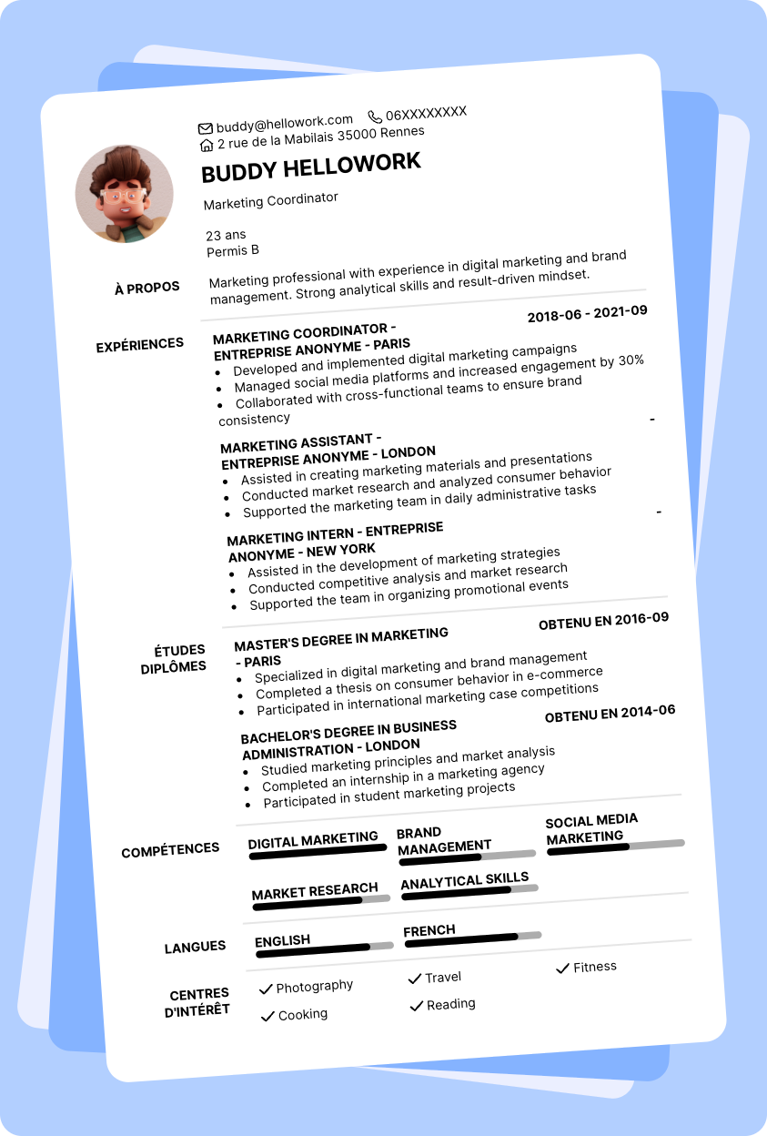 Modèle CV Marketing coordinator Exemple CV Marketing coordinator