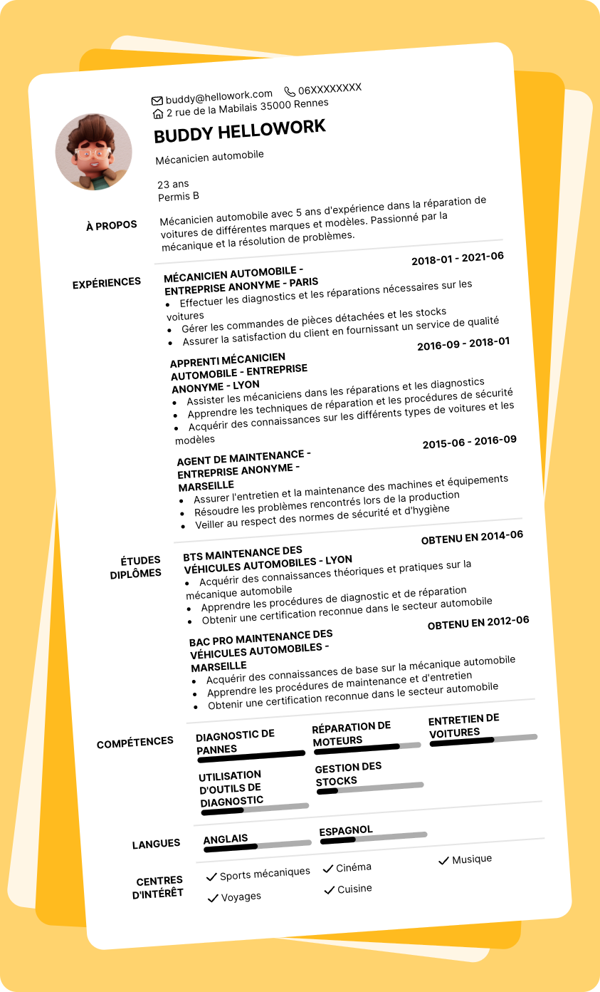 Exemple CV Mécanicien automobile