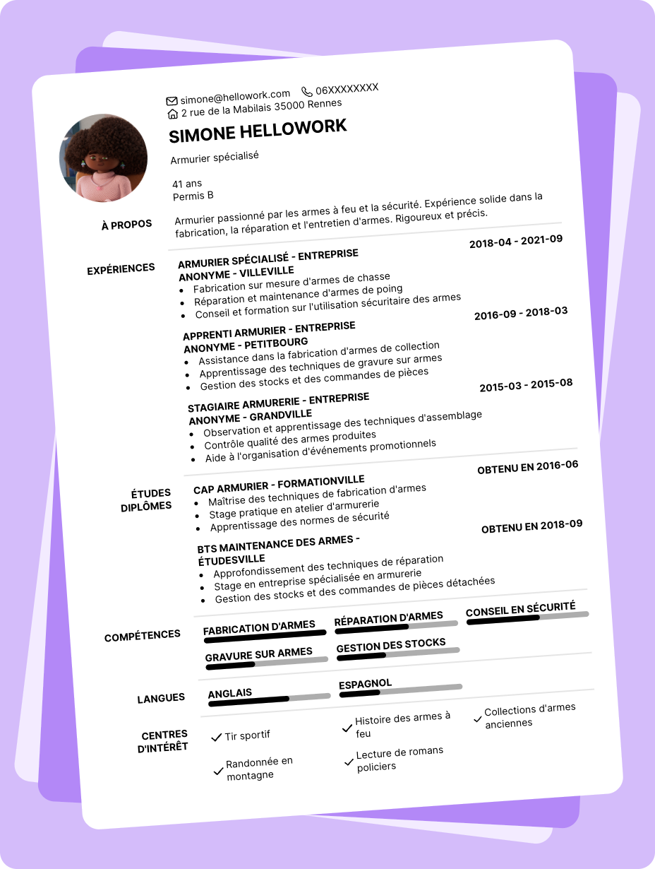 Exemple CV Armurier