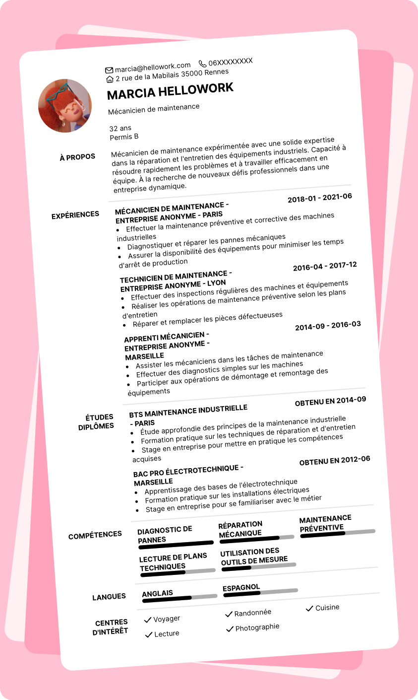 Modèle CV Mécanicien de maintenance Exemple CV Mécanicien de maintenance