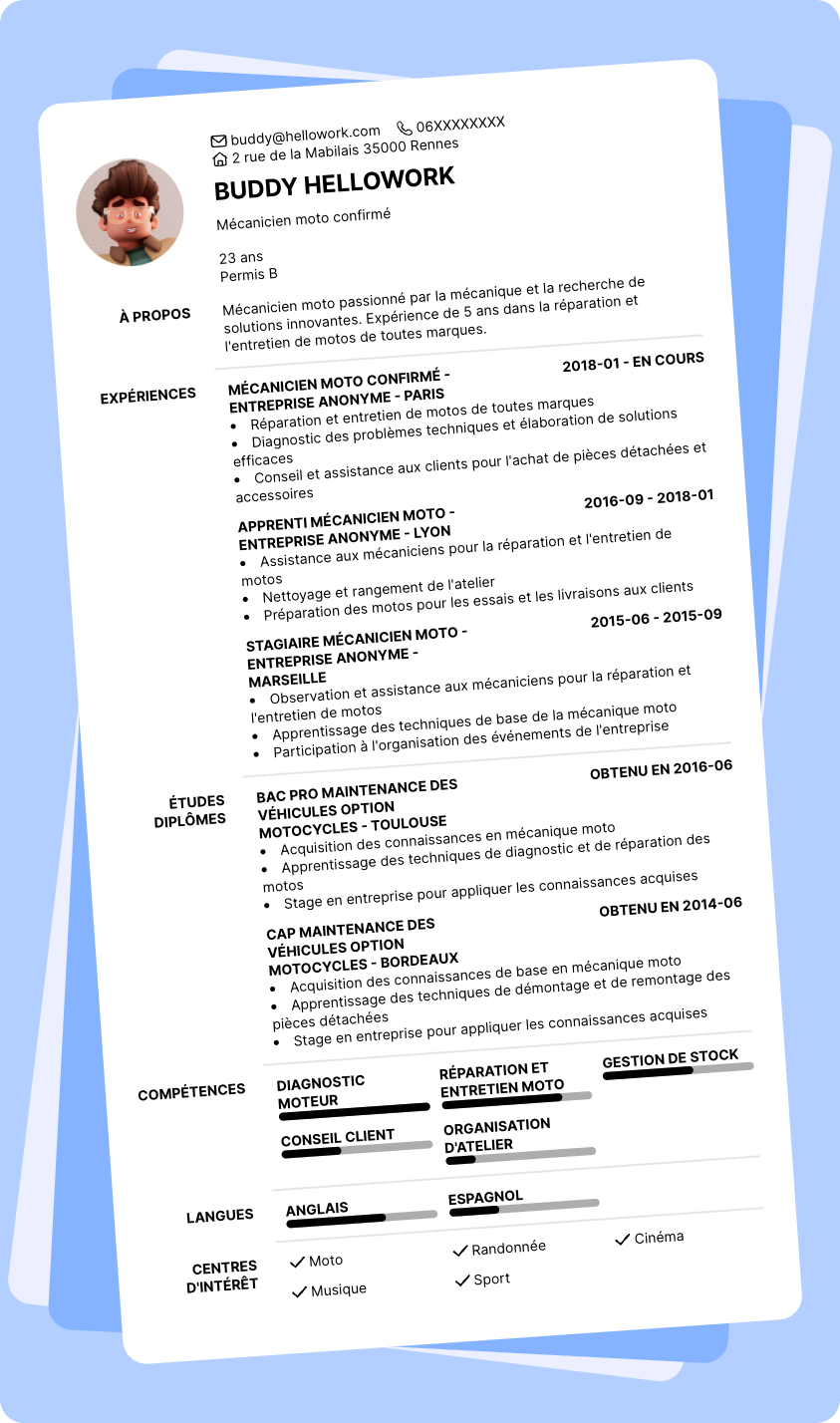 Exemple CV Mécanicien moto