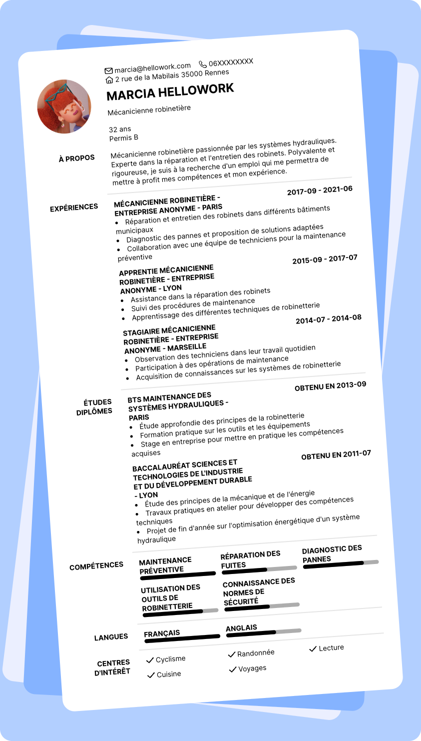 Modèle CV Robinetier Exemple CV Robinetier