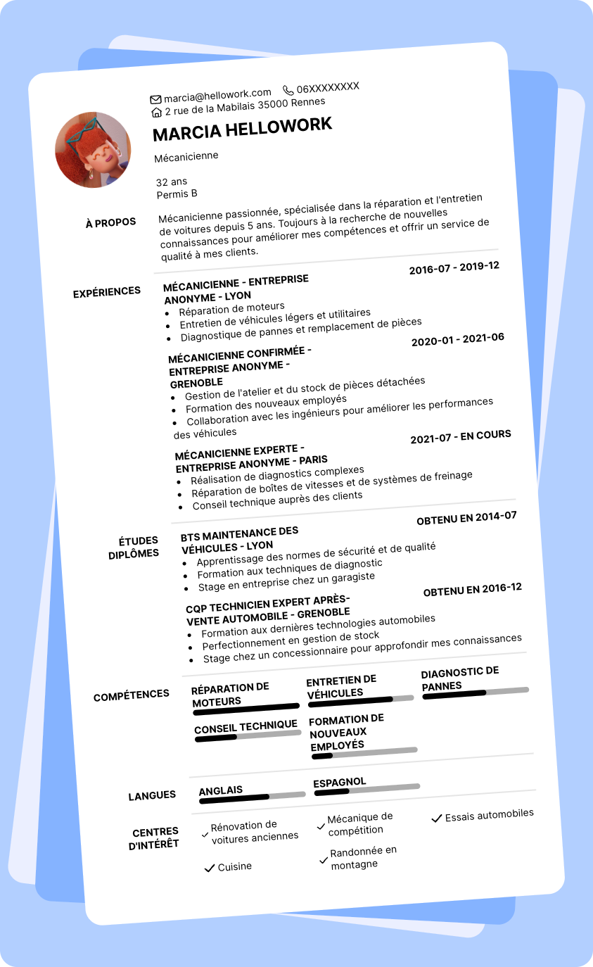 Exemple CV Mécanicien