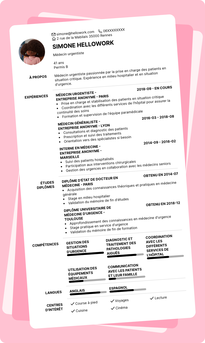 Modèle CV Médecin urgentiste Exemple CV Médecin urgentiste