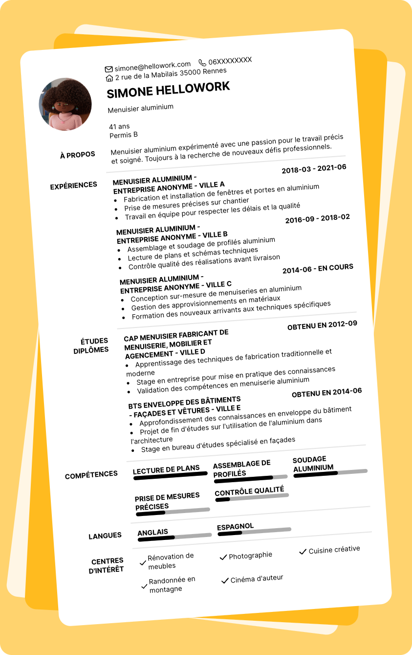 Exemple CV Menuisier aluminium