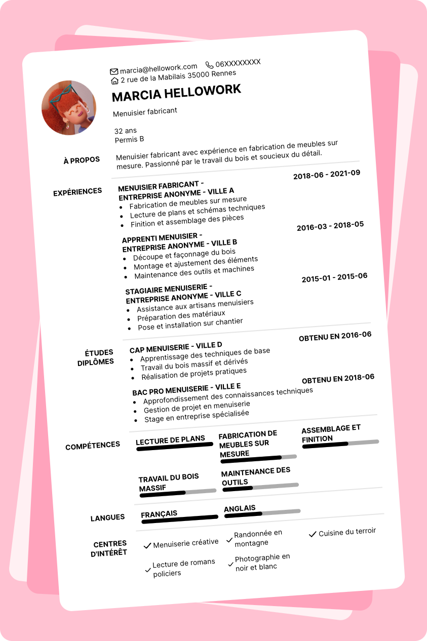 Exemple CV Menuisier fabricant
