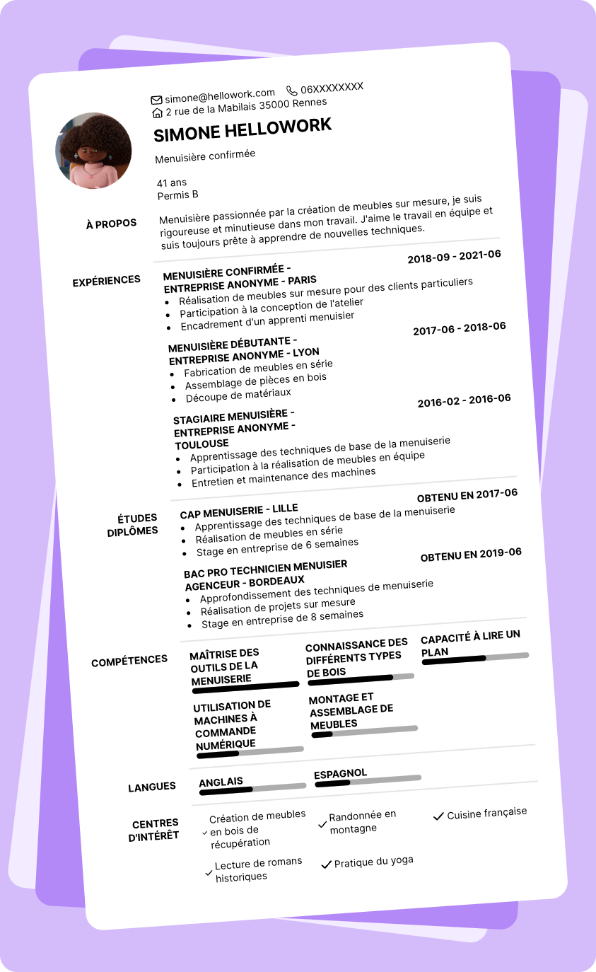 Exemple CV Menuisier