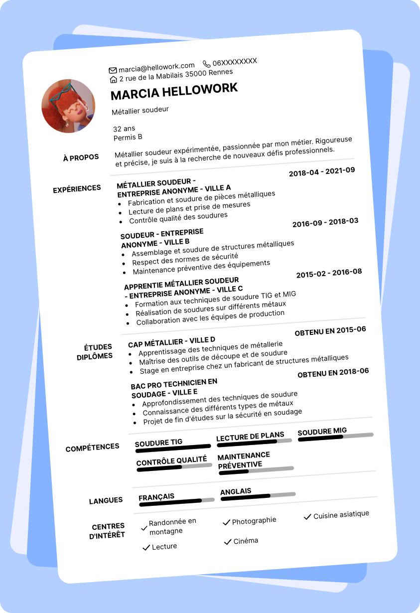 Modèle CV Métallier soudeur Exemple CV Métallier soudeur