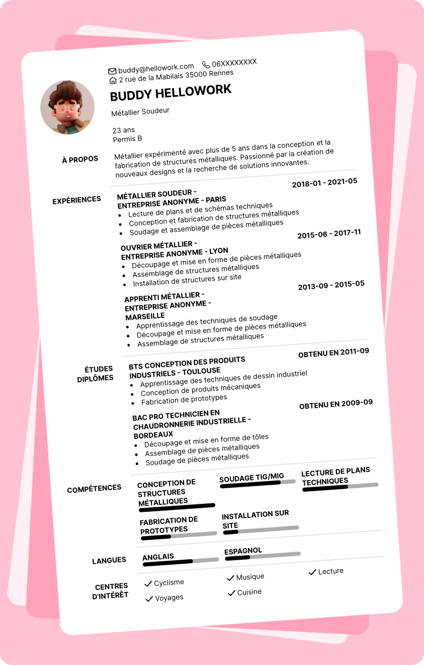 Modèle CV Métallier Exemple CV Métallier
