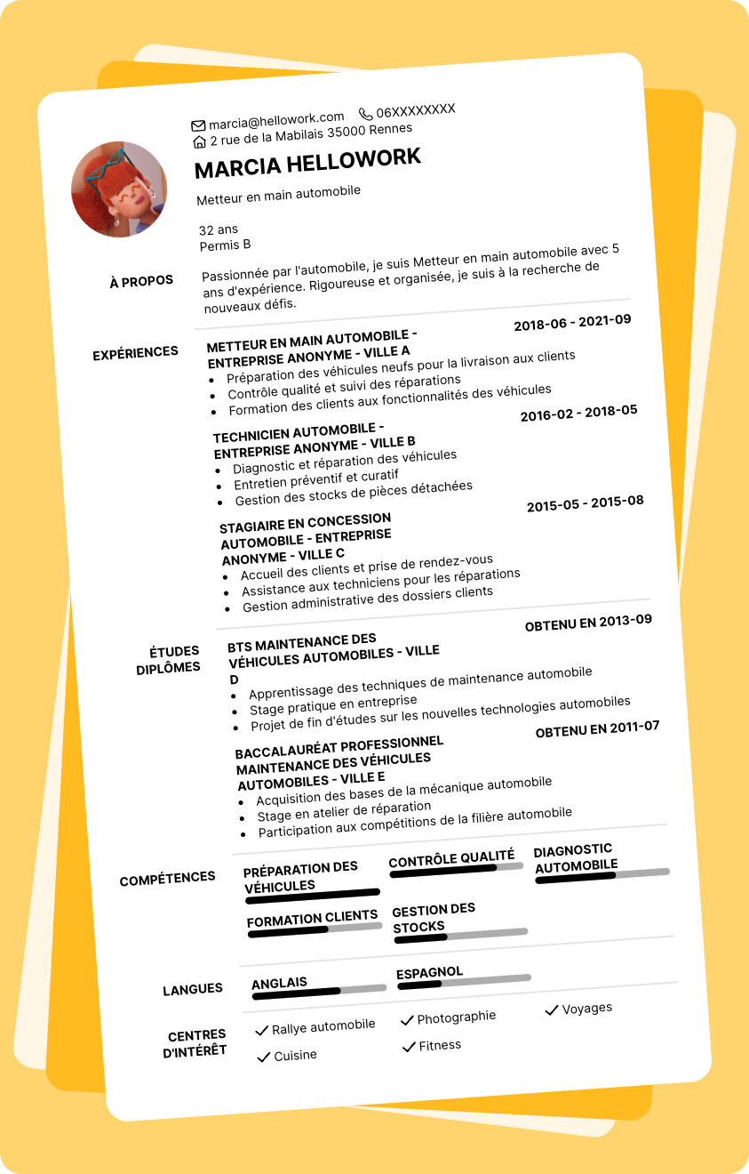 Exemple CV Metteur en main automobile