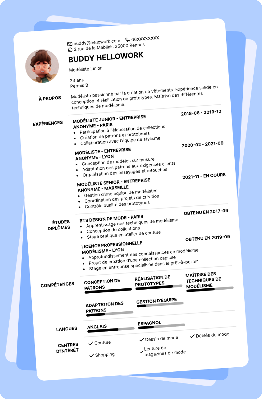 Modèle CV Modéliste Exemple CV Modéliste