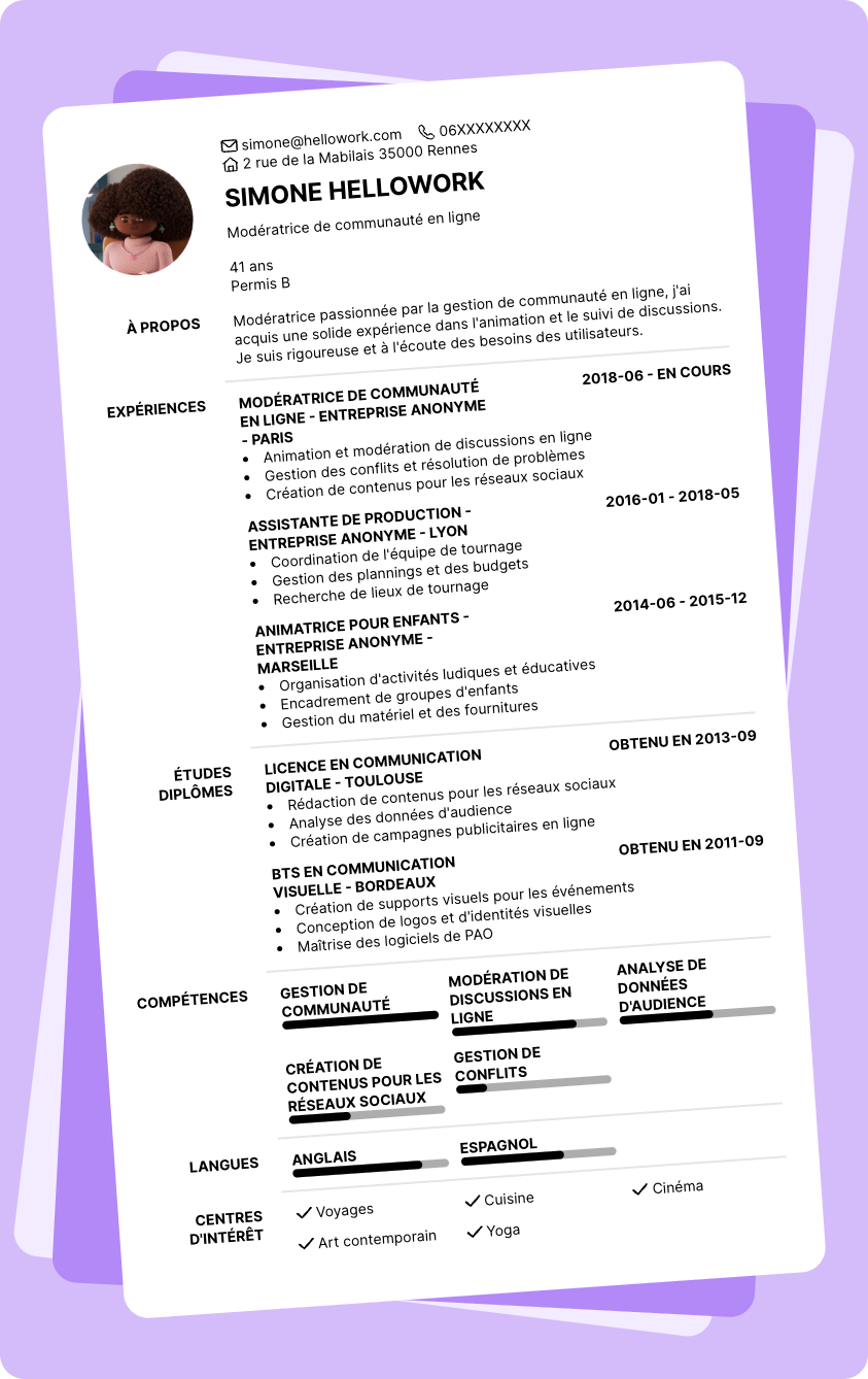 Modèle CV Modérateur Exemple CV Modérateur