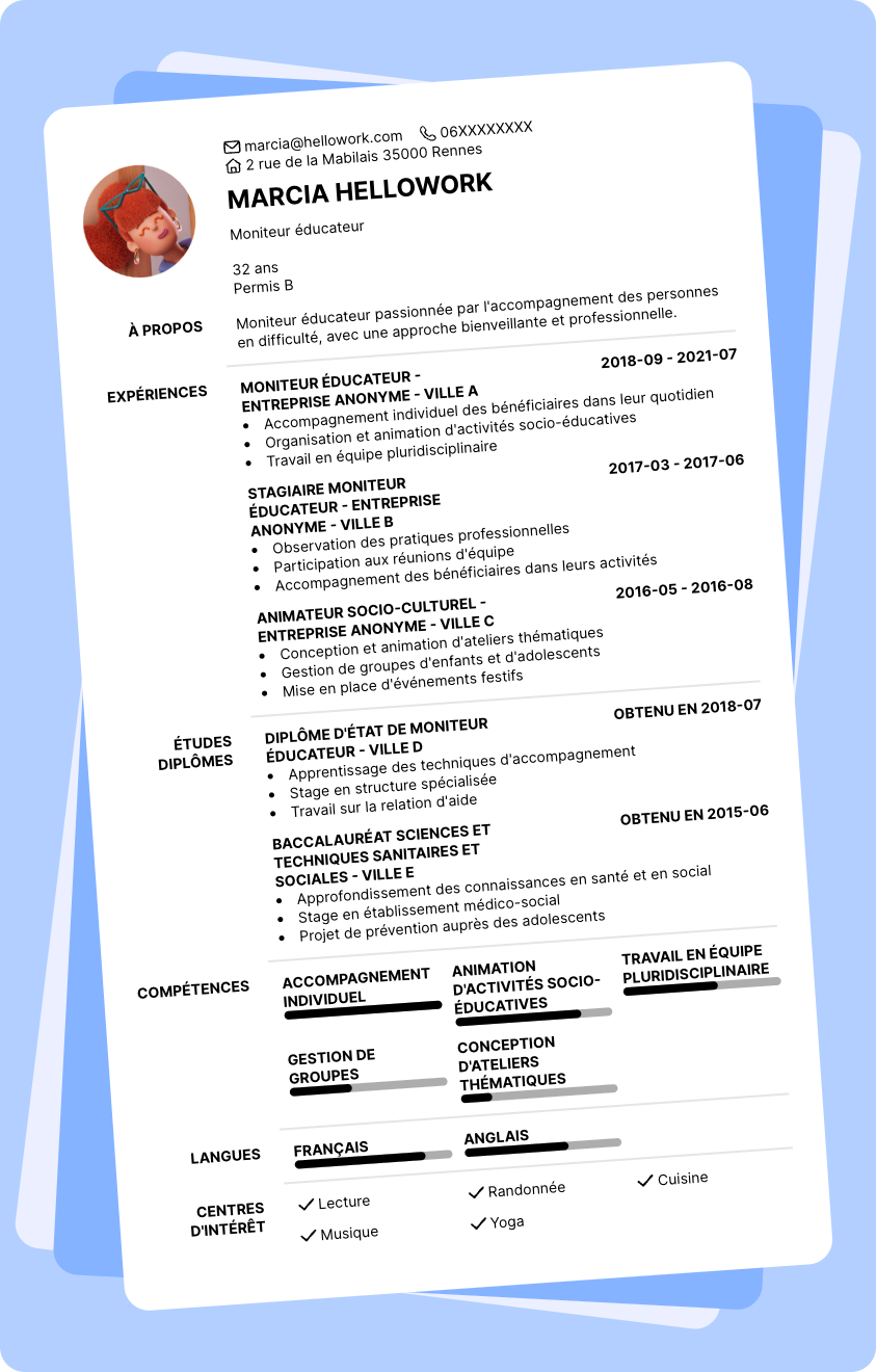 Modèle CV Moniteur éducateur Exemple CV Moniteur éducateur