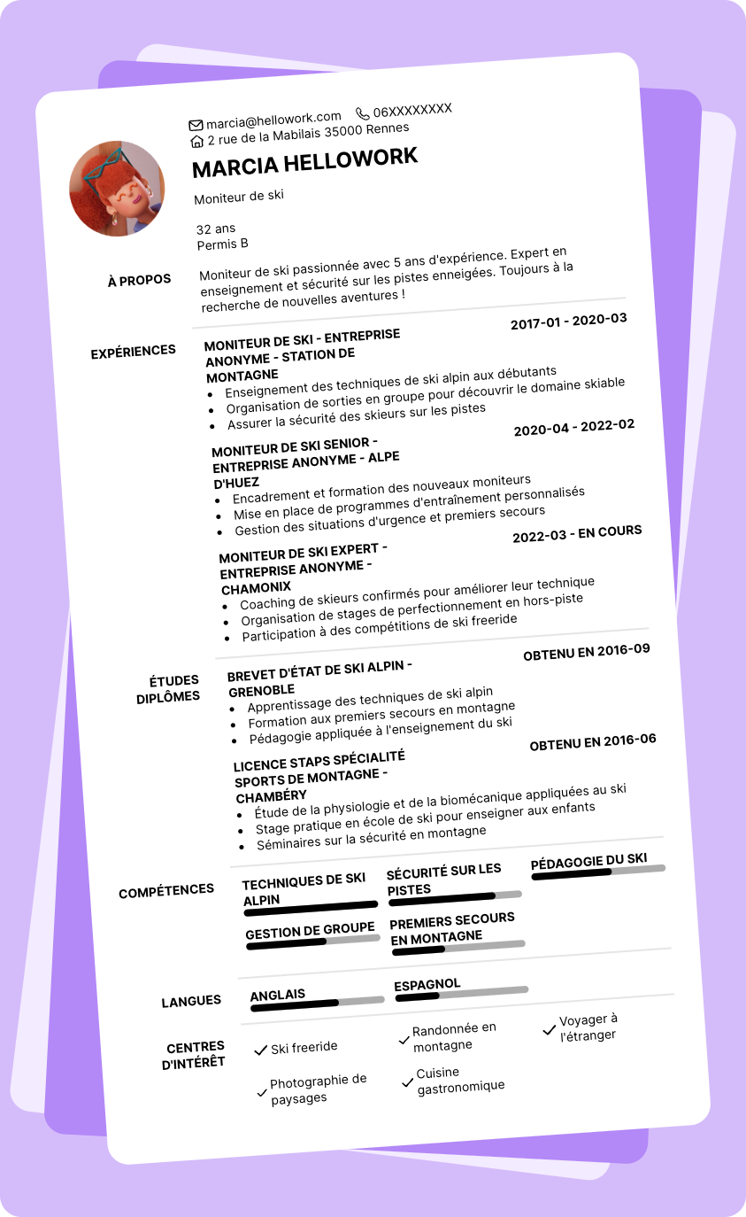 Exemple CV Moniteur de ski
