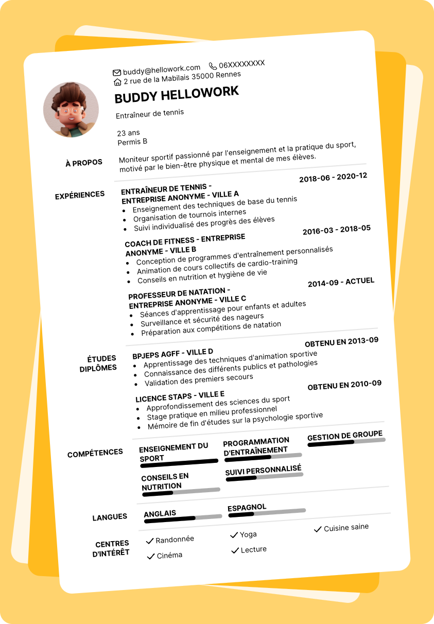 Modèle CV Moniteur sportif Exemple CV Moniteur sportif