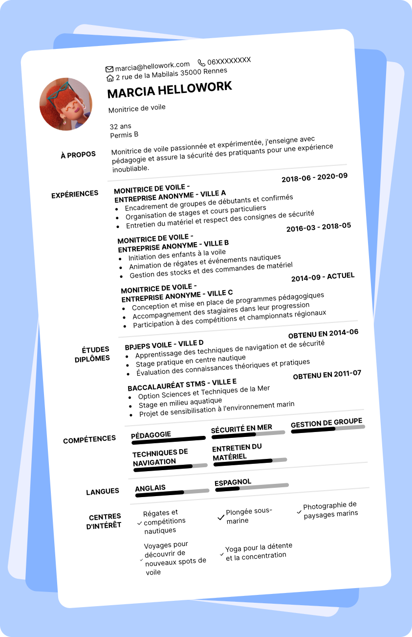 Exemple CV Moniteur de voile