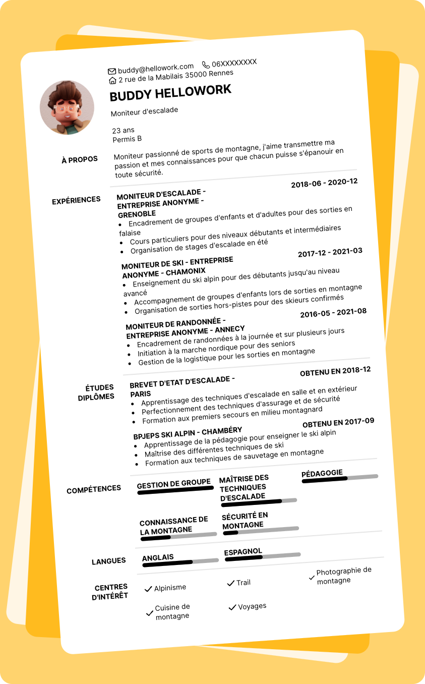 Modèle CV Moniteur Exemple CV Moniteur