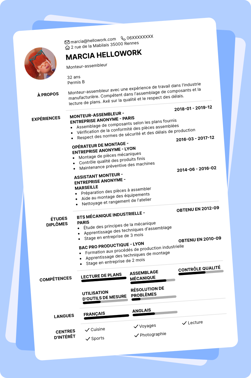 Modèle CV Monteur-assembleur Exemple CV Monteur-assembleur