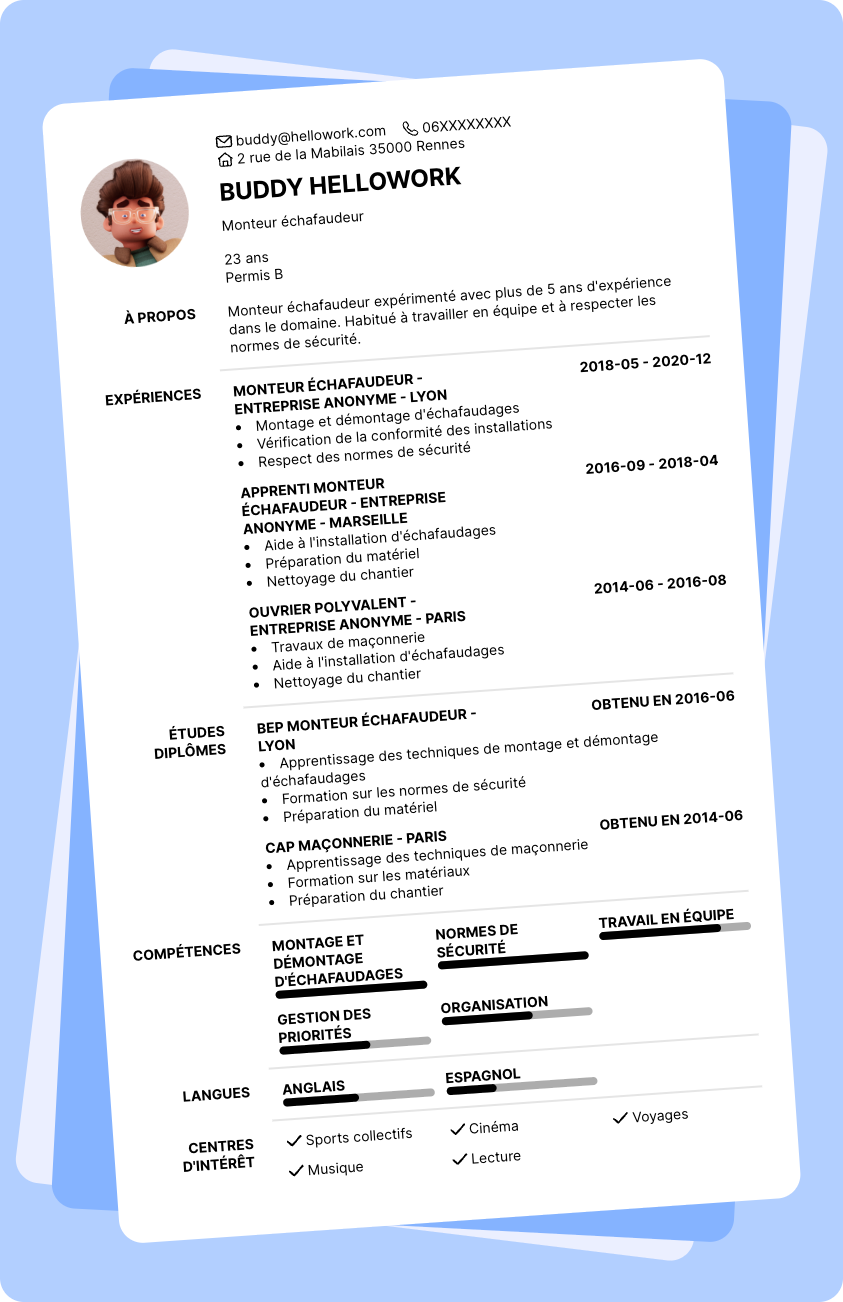 Modèle CV Echafaudeur Exemple CV Echafaudeur